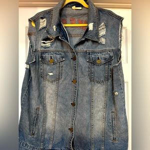 Billabong Love Like Summer Oversized Distressed Denim Biker Vest, Women’s Size L
